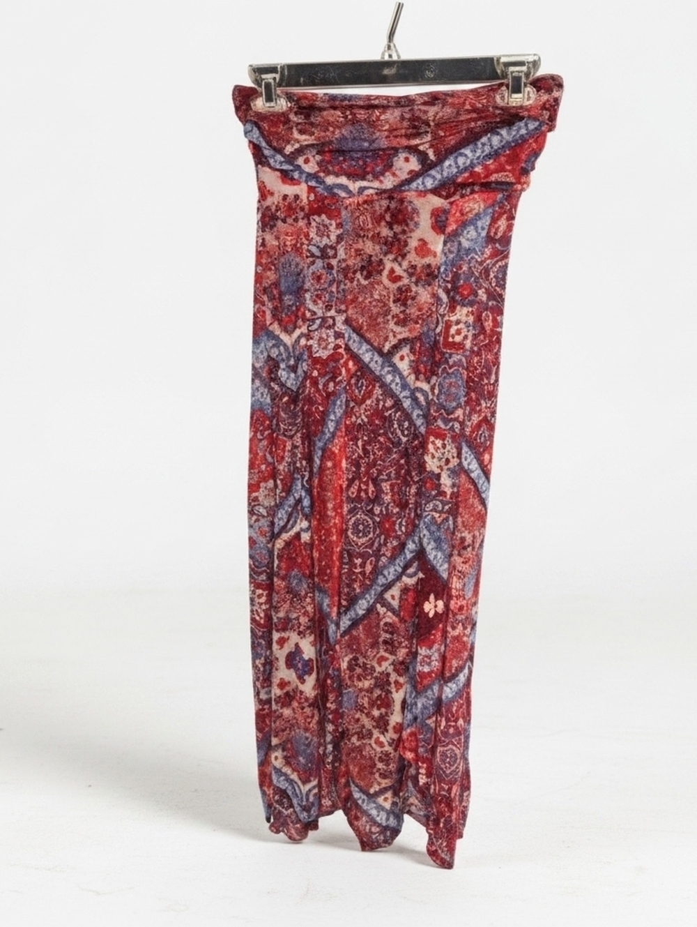 Free People , Vibrant Red And Blue Midi Tunic Top Flowy Handkerchief Size S - Picture 8 of 10